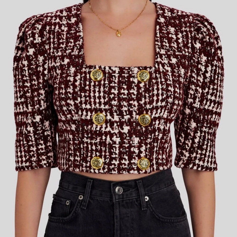 Smythe Red Wool Squared Padded Button Front Cropped Jacket Women’s Sz 6 NWT $600